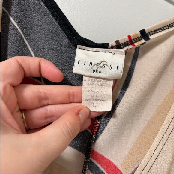 Finesse abstract multicolor faux wrap sleeveless body con mini dress vtg USA L - Picture 3 of 4